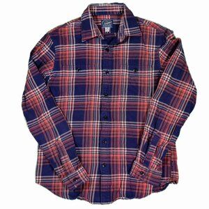 J. Crew New York Men’s L Long Sleeve Button-Front Flannel Shirt Navy Rust Orange
